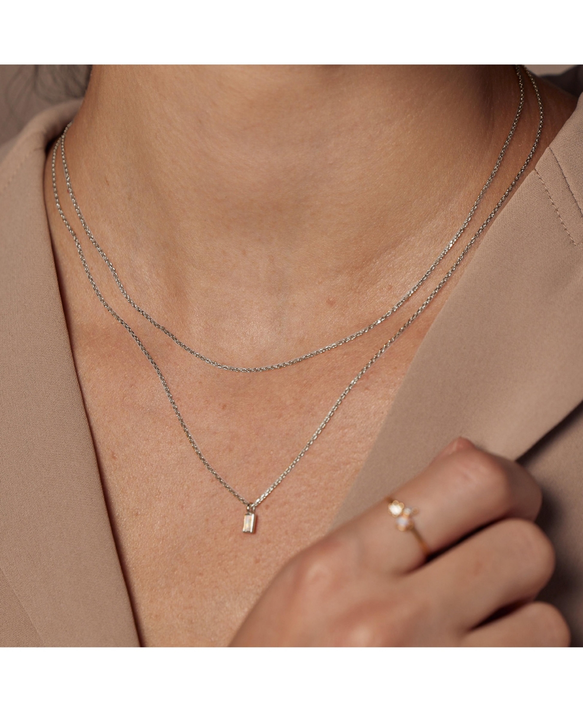 Sterling Silver Elayna Two Pre-Layered Opal Set Necklace – Delicate Statement, Sun-Kissed Style