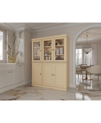 100% Solid Wood 48.5" Pantry China Cabinet with Raised Panel, Clear Glass Doors, 2-Drawers & Adjustable Shelves