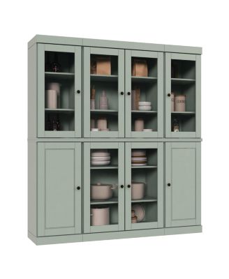 65" 1-Pc. Solid Wood Pantry China Cabinet with Raised Panel, Clear Glass Doors and Adjustable Shelves