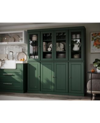 100% Solid Wood Pantry China Cabinet, Raised Panel & Clear Glass Doors, 2 Drawers, Adjustable Shelves, 65" Wide, 71.5" Tall