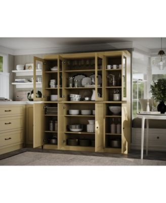 100% Solid Wood 65" Pantry China Cabinet with Raised Panel, Clear Glass Doors & Adjustable Shelves