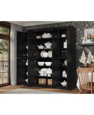 100% Solid Wood Pantry Cabinet, Raised Panel Doors, Adjustable Shelves, 65" Wide, 71.5" Tall