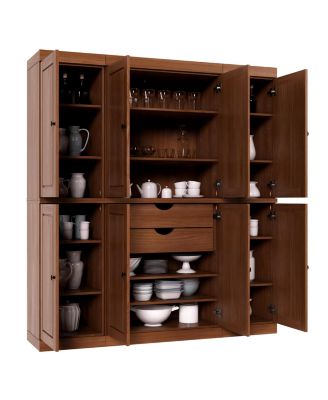 100% Solid Wood Tall Kitchen Pantry Storage Cabinet with Raised Panel Doors, 2 Drawers