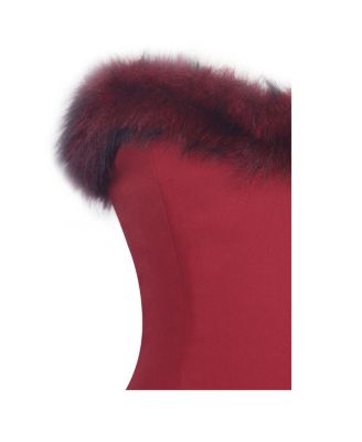 Women's Nalia Crimson Fur Trimmed Sweetheart Mini Dress