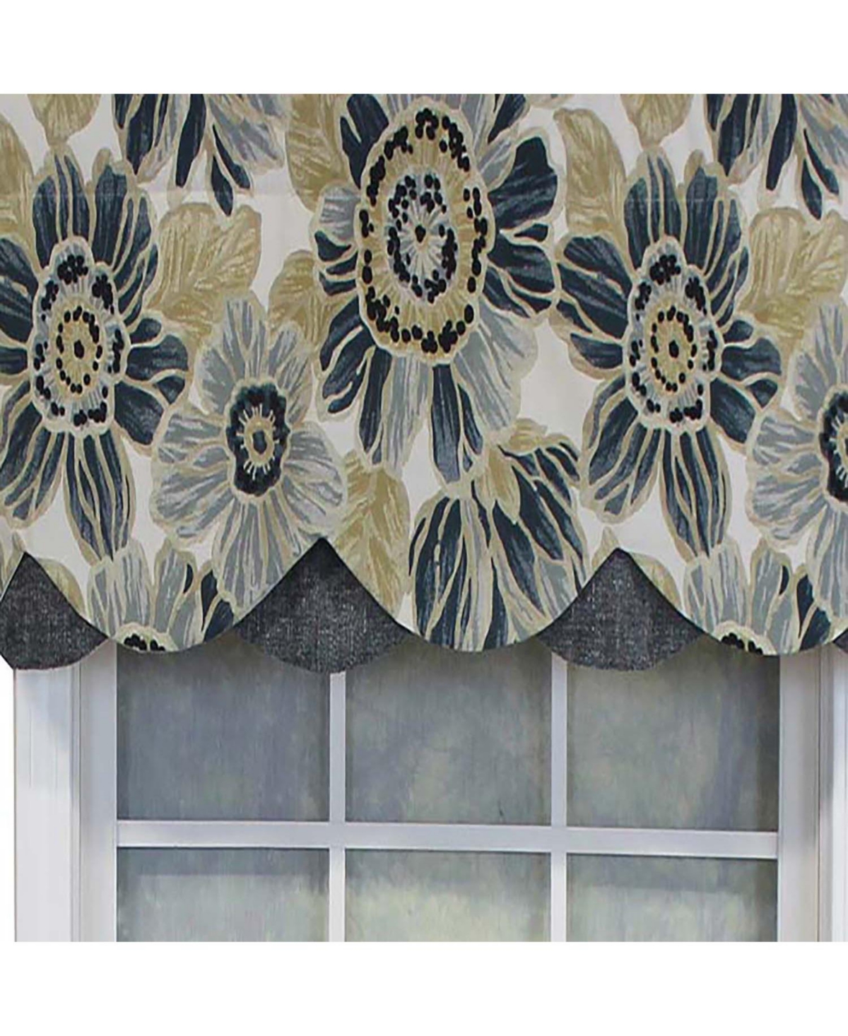 Rlf Home Verona Petticoat Modern Premium Design Printed Valance 3" Rod Pocket 50" x 15" Blue/Gray