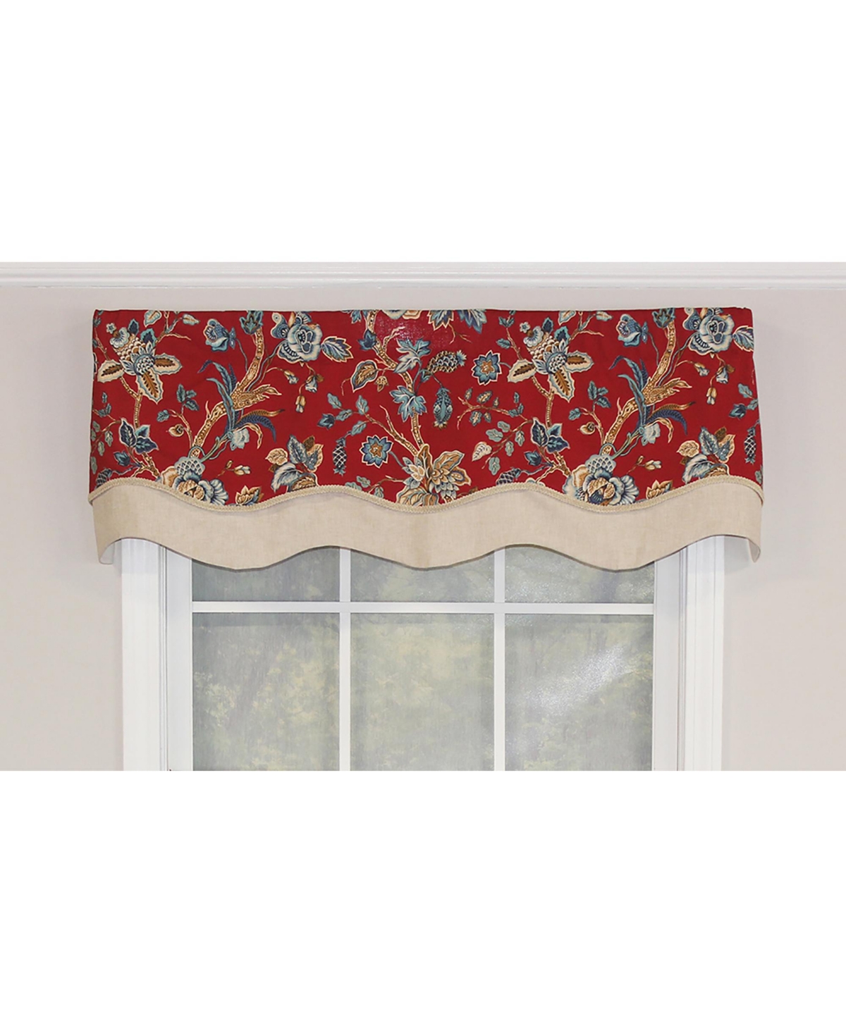 Rlf Home Gianna Glory Valance Red. 3" Rod Pocket, Layered, Trimmed. 50"W X 16"L