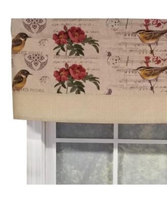 Song Bird Banded 100% Cotton with Fully Lined 3" Rod Pocket Valnance for Windows 50" x 15" Beige