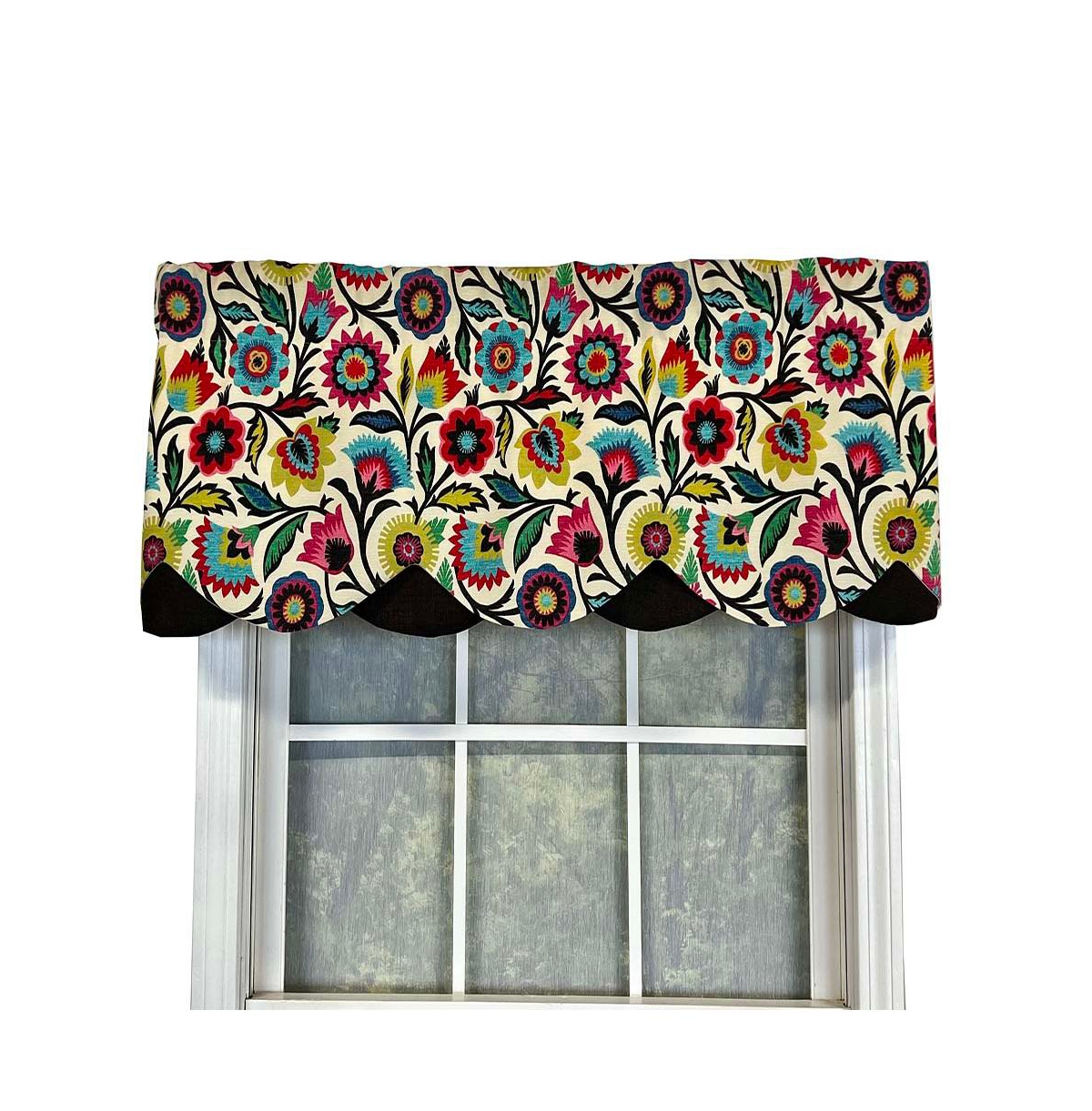Rlf Home Fiesta Floral Petticoat Window Treatment High Quality Valance 3" Rod Pocket 50" x 15" Black/Multicolor