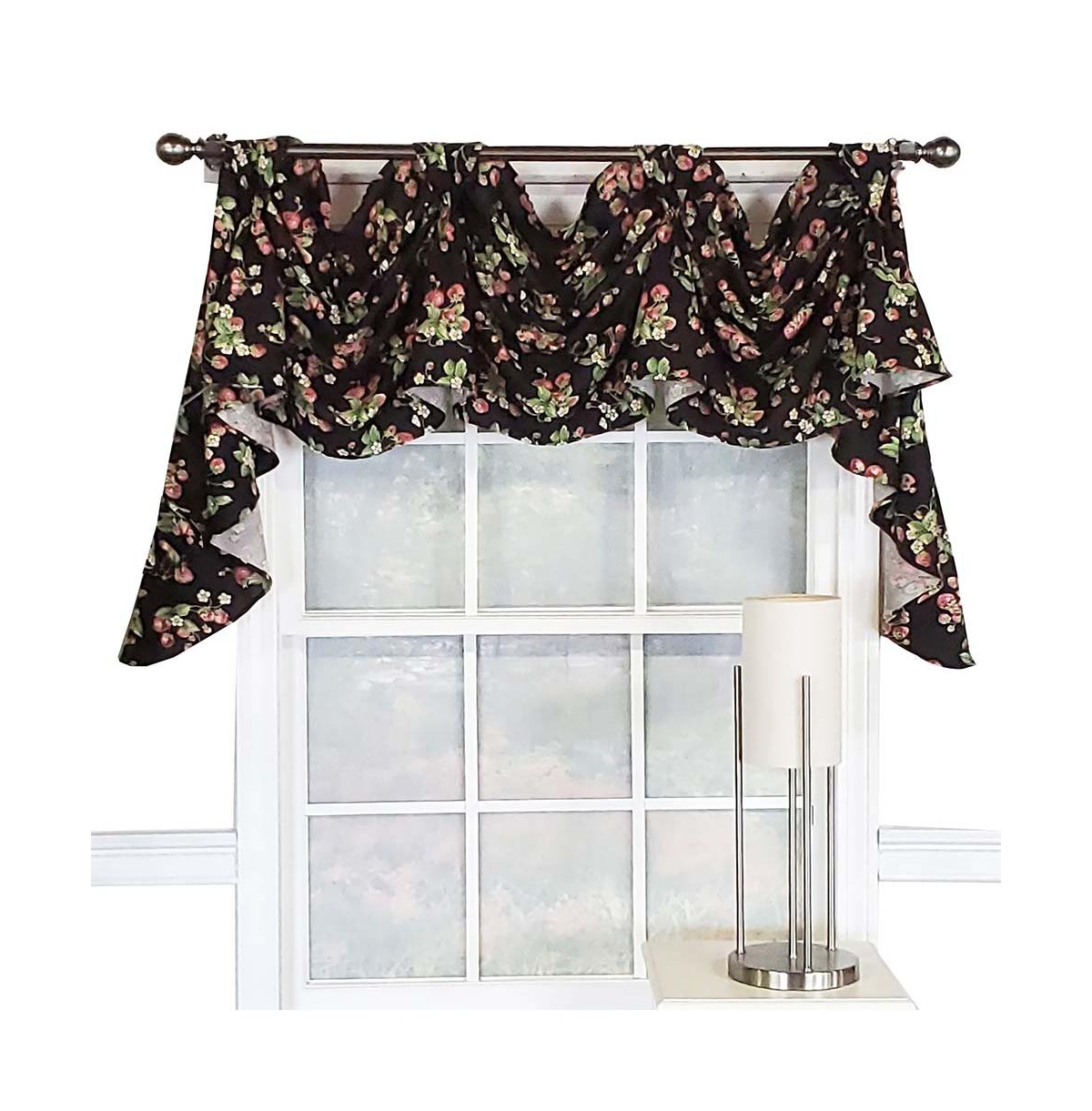 Rlf Home Strawberry Fields 3-Scoop Victory Swag for your Your Home Decor 4" Top Tabs Center 25" Tails 50" x 18" Black