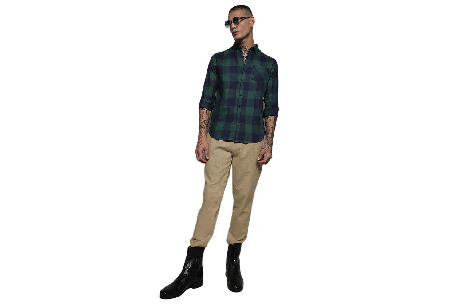 Men's Navy Blue & Forest Green Buffalo Check Shirt