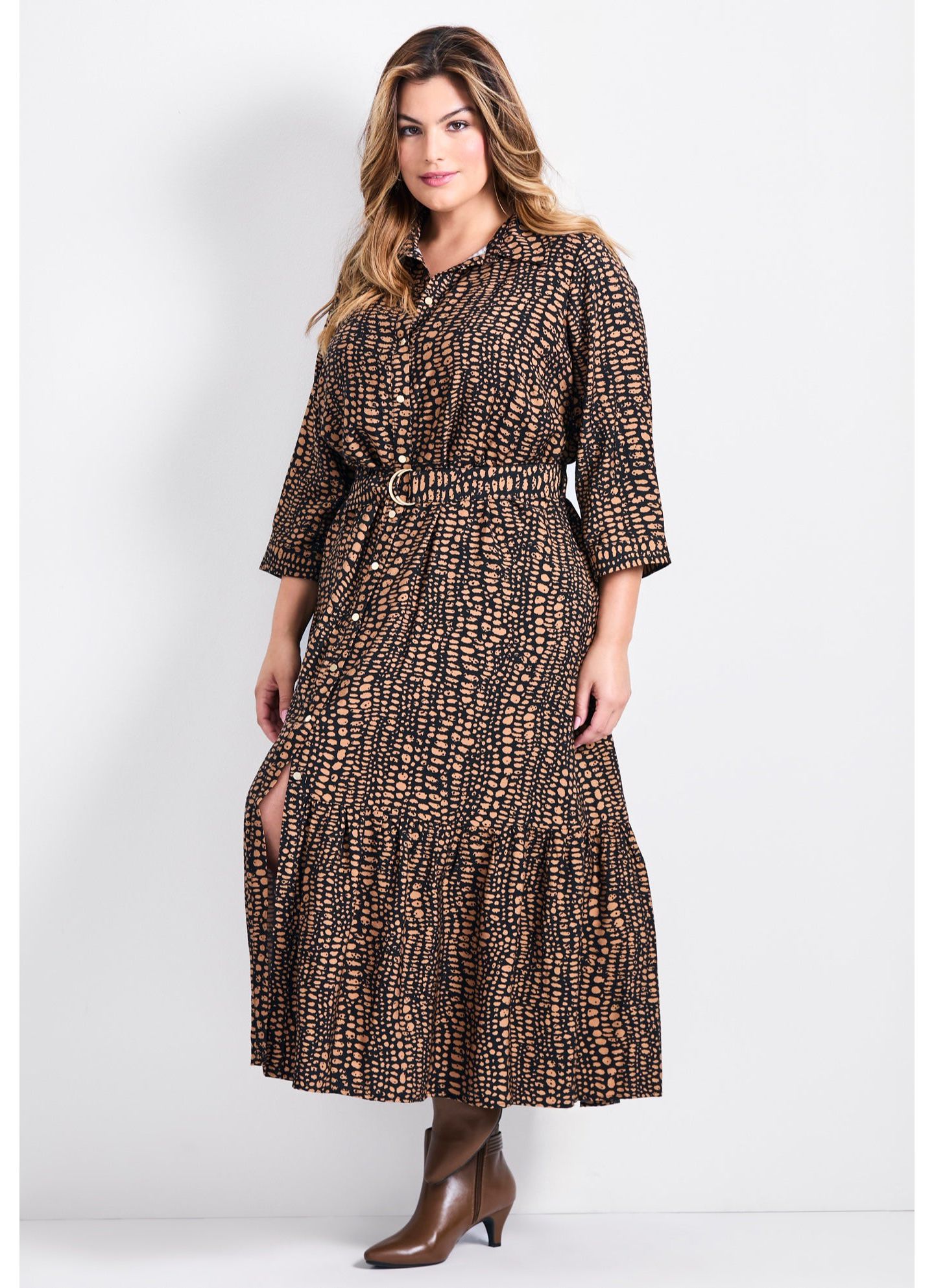 Женское платье Avenue Plus Size Flora Belted Shirtdress, цвет: Медный — фото 3