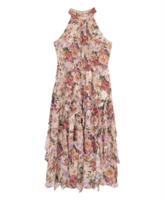 Girls' 7-16 Halter Neck Printed Burnout Chiffon Maxi Dress