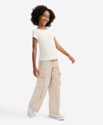 Girls' Wide-Leg Twill Cargo Pants