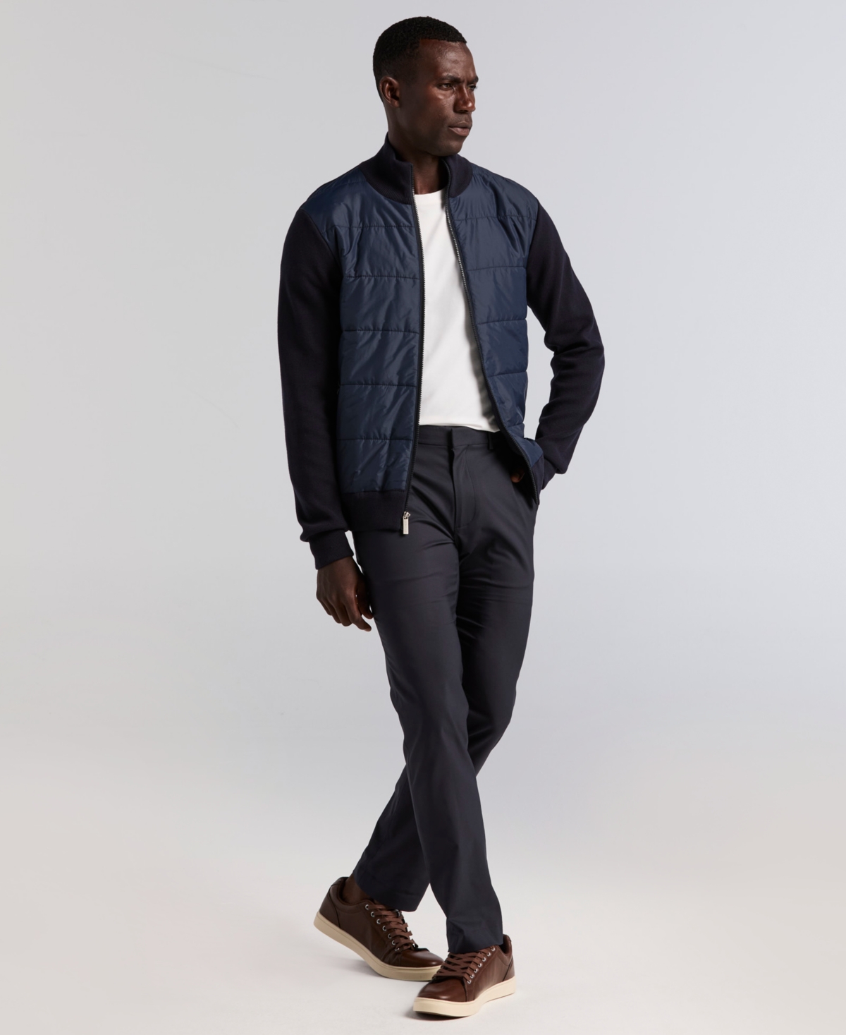 Perry Ellis Men's Quilted Front Zip Sweater