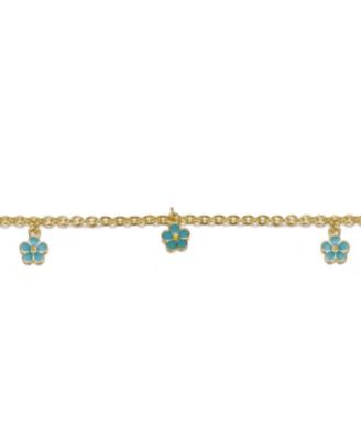 Kids Sterling Silver 14K Gold Plated Colored Enamel Daisy Charm Bracelet