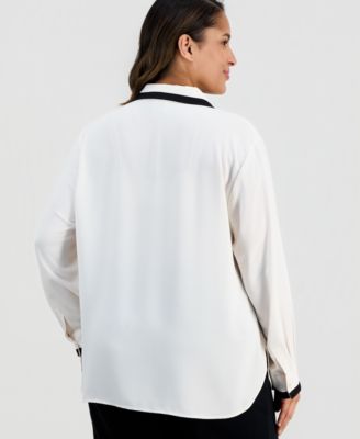 Plus Size Spread-Collar Button-Front Blouse 