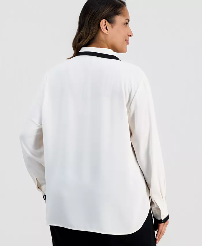 Plus Size Spread-Collar Button-Front Blouse - thumbnail 4