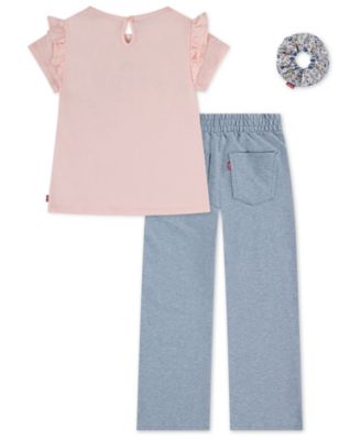 Girls' 4T-6X Ruffle Shoulder Top, Pants and Scrunchie, 3-Piece Set