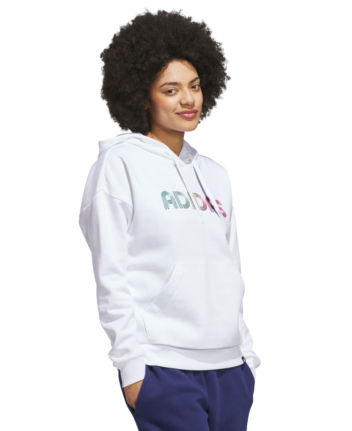Adidas Originals Women's Wordmark Graphic Hooded Sweatshirt In White