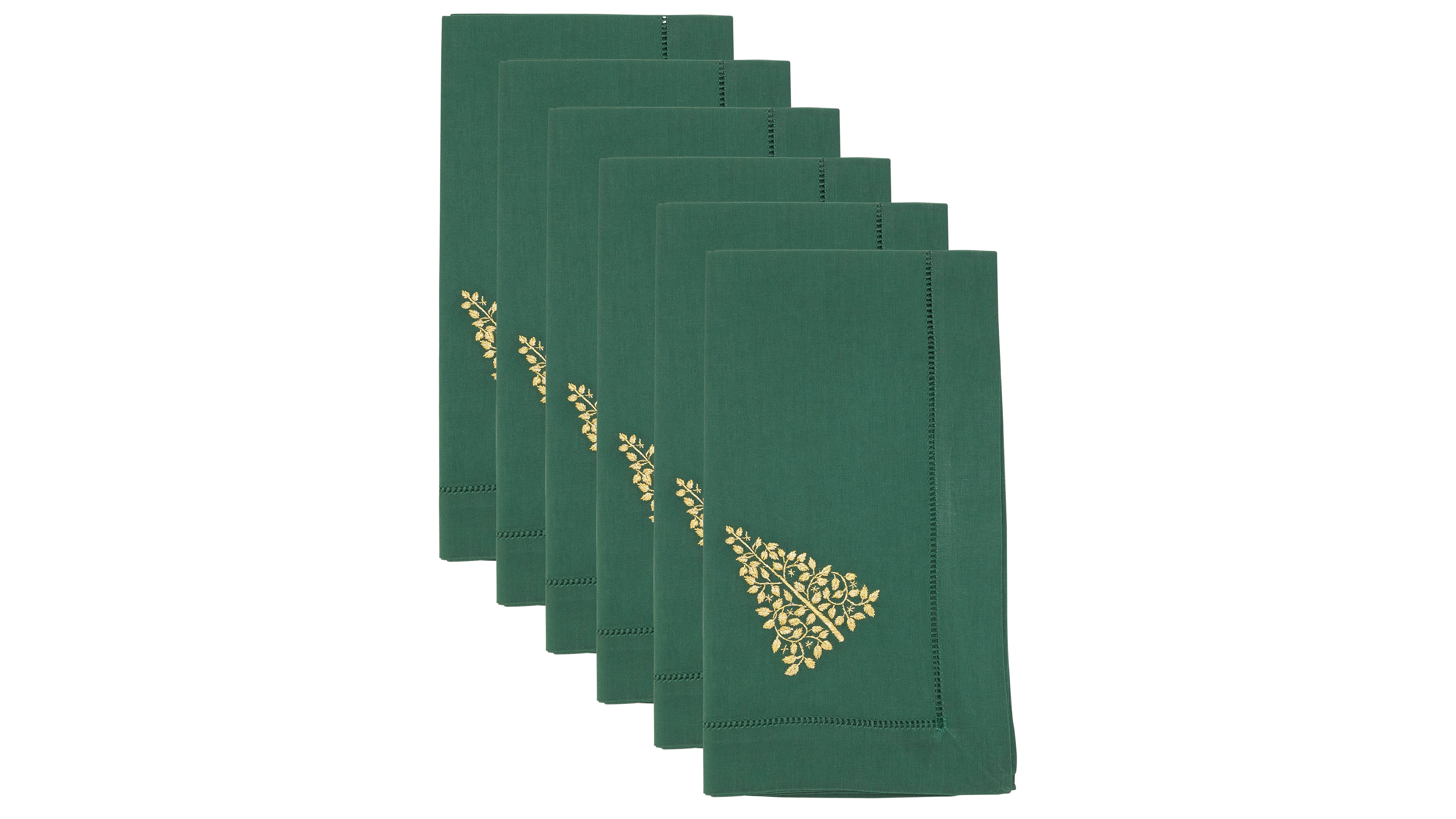 Saro Lifestyle Embr'D Christmas Tree Hemstitch Napkin, Set of 6