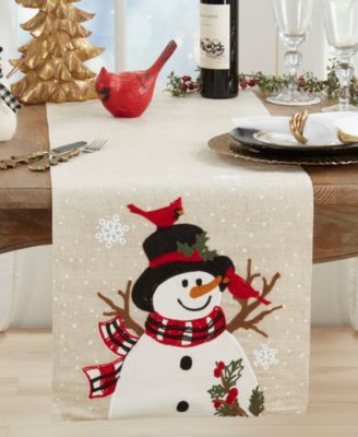 Linen Blend Snowman Table Runner, 16" x 70"