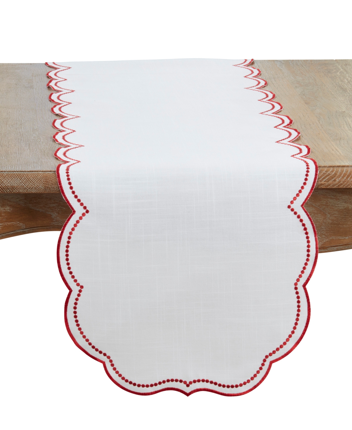 Saro Lifestyle Embroidered Polka Dot Table Runner With Scallop Edge, 16" X 70" In Red