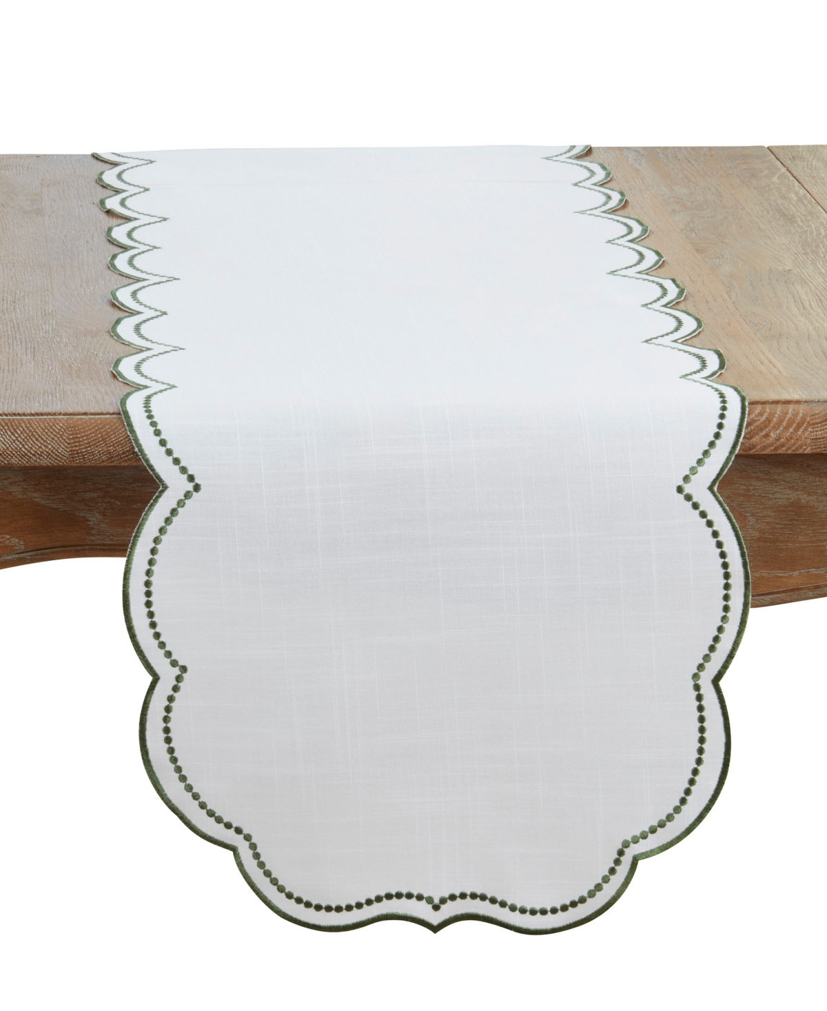 Saro Lifestyle Embroidered Polka Dot Table Runner with Scallop Edge, 16" x 70"