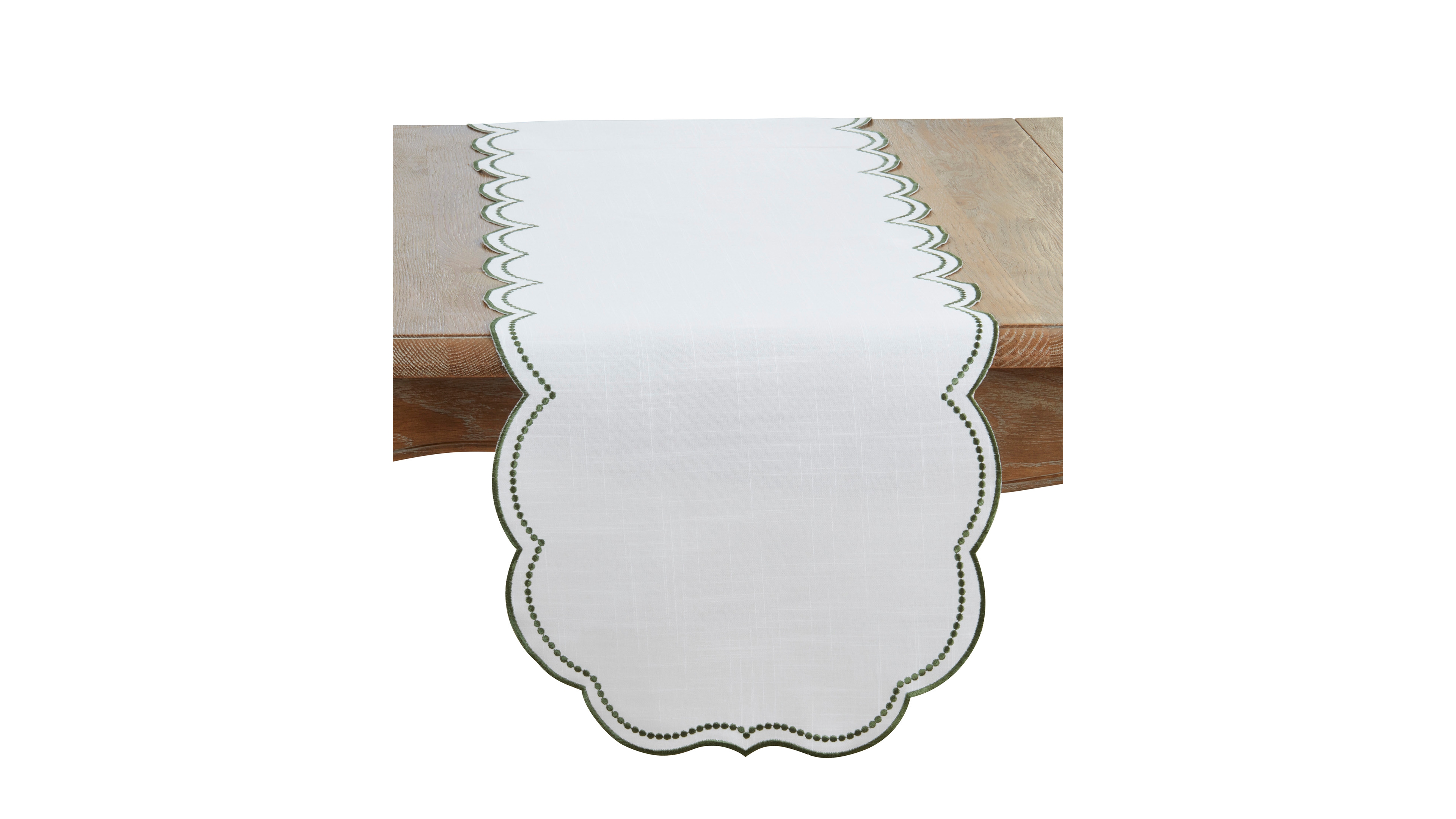 Saro Lifestyle Embroidered Polka Dot Table Runner with Scallop Edge, 16" x 70"