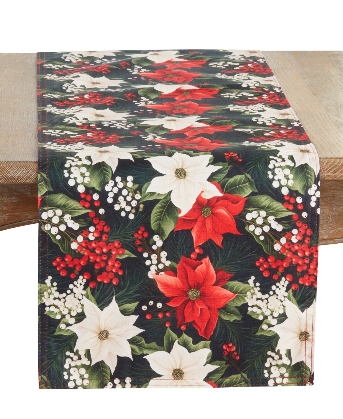 Saro Lifestyle Poinsettia and Berries Table Runner, 16" x 72"