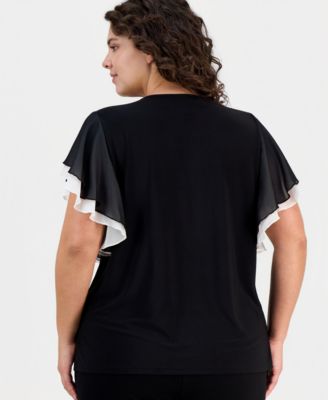 Plus Size Layered Flutter-Sleeve Top