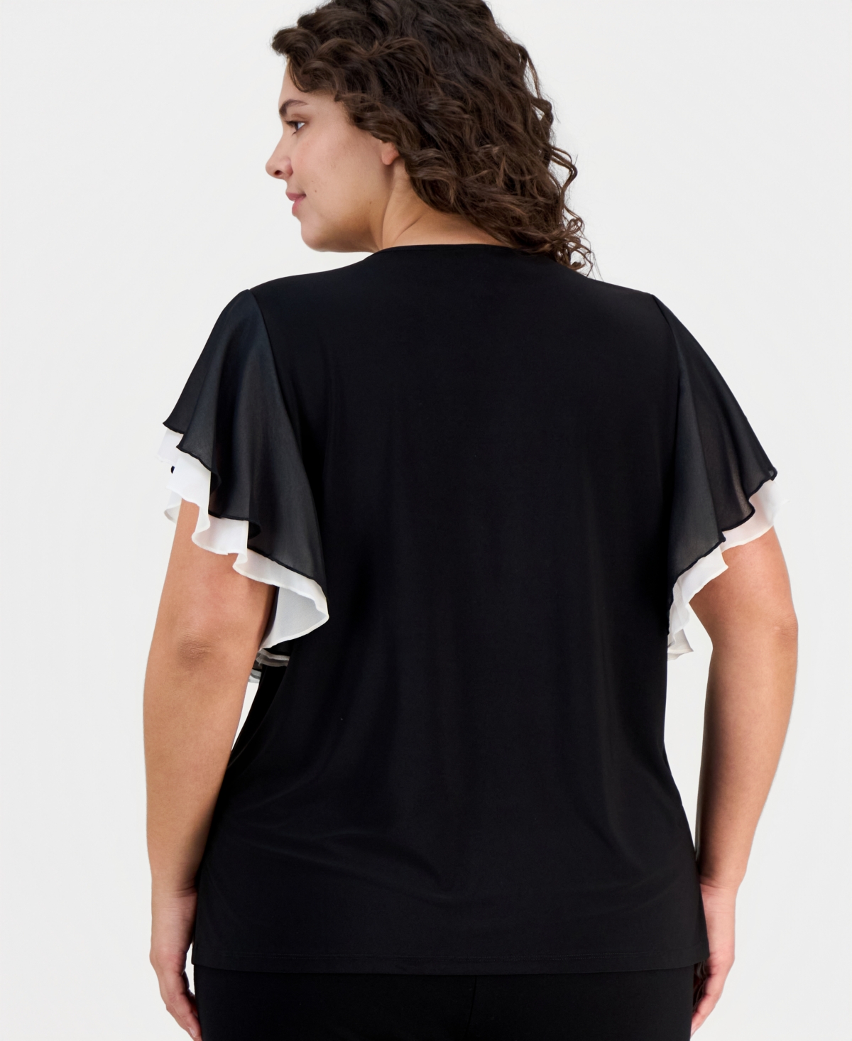 Anne Klein Plus Layered Flutter-Sleeve Top
