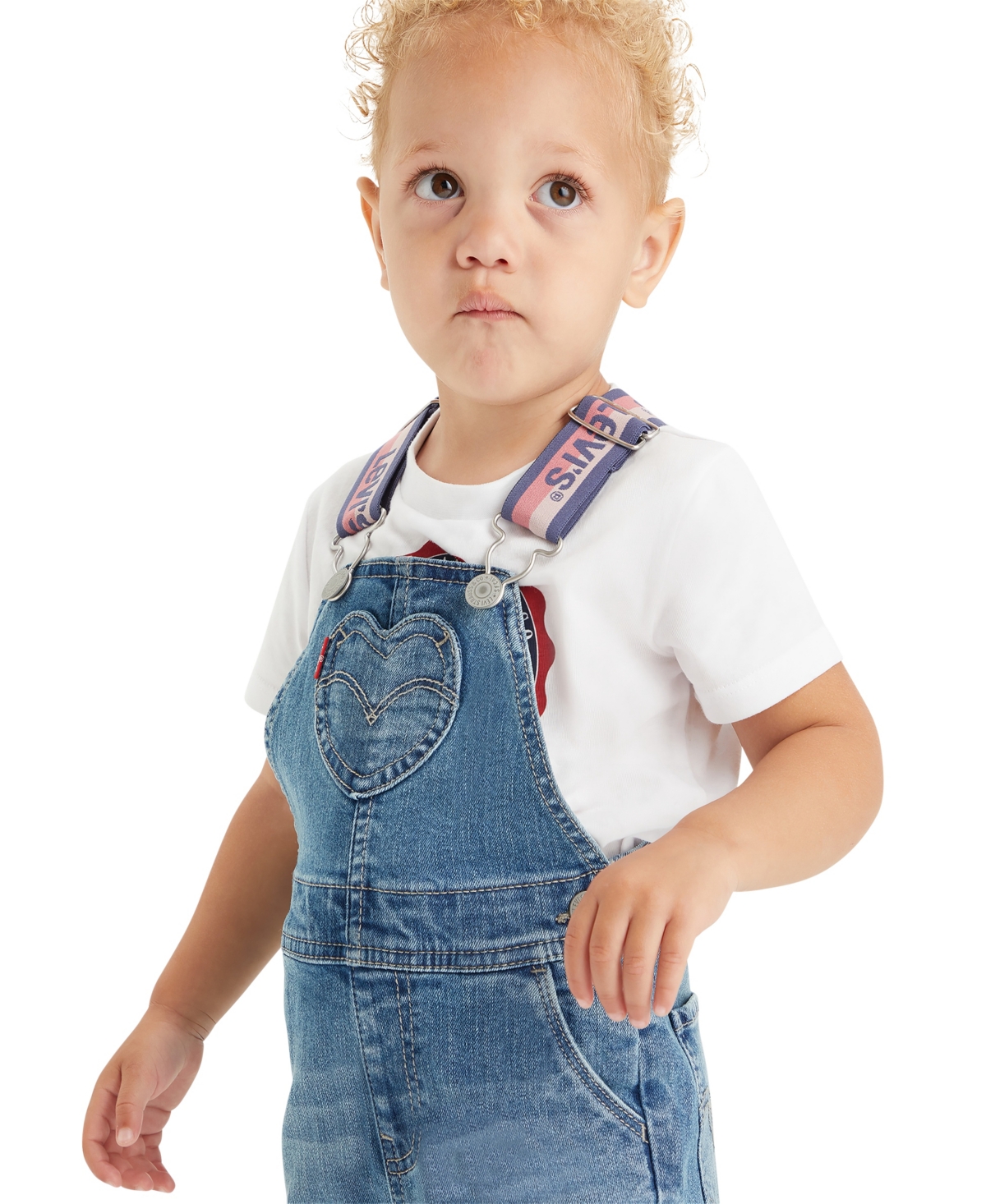 Levi's Baby Girls Heart Pocket Denim Sleeveless Overalls In Blue