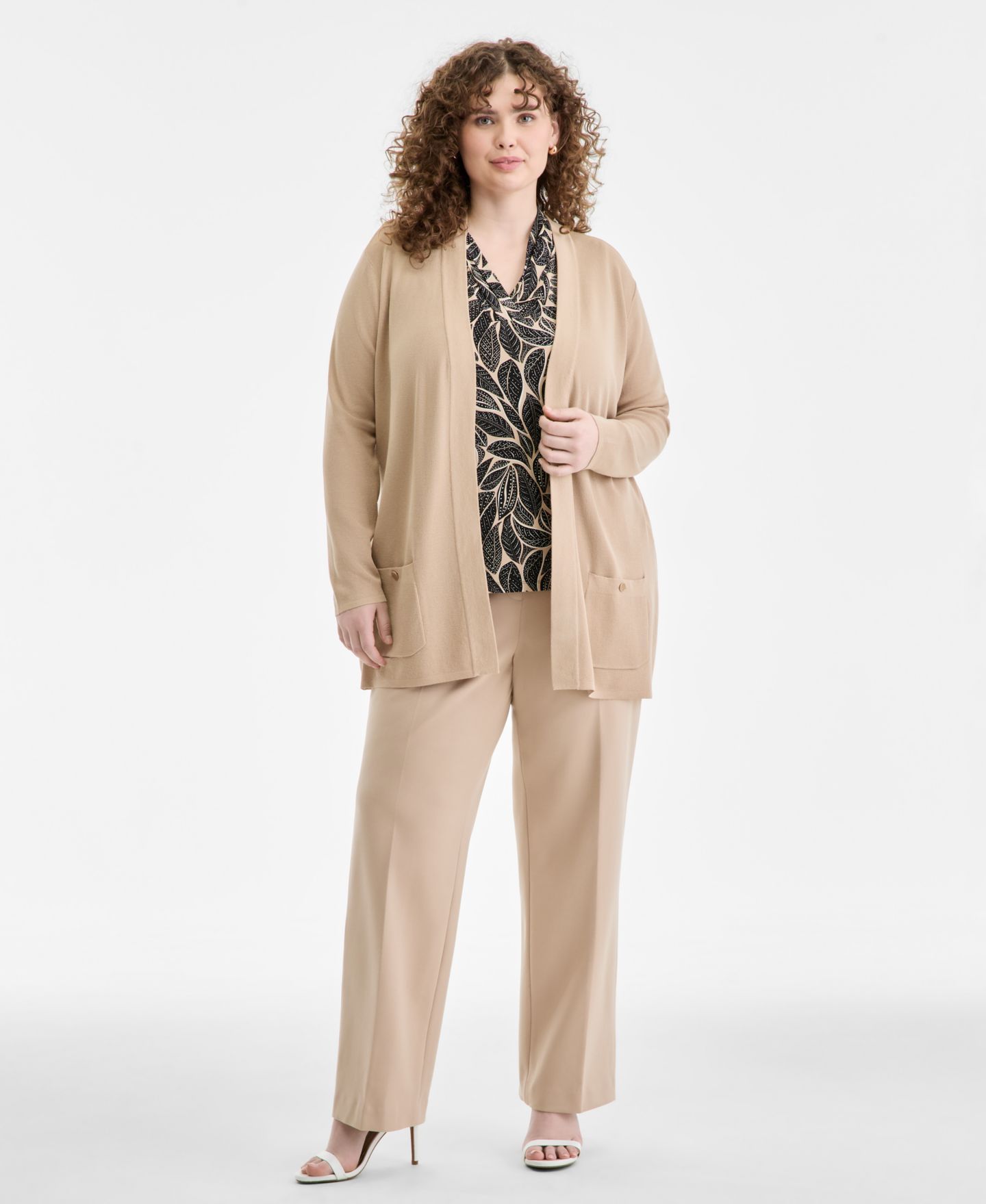 Женские комплекты Anne Klein Plus Size Malibu Open-Front Cardigan & Mid-Rise Pull-On Straight Pants, цвет: Distant Mountain — фото 1