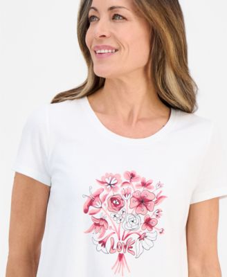 Petite Love Flowers Perfect Crewneck T-Shirt, Macy's Exclusive 