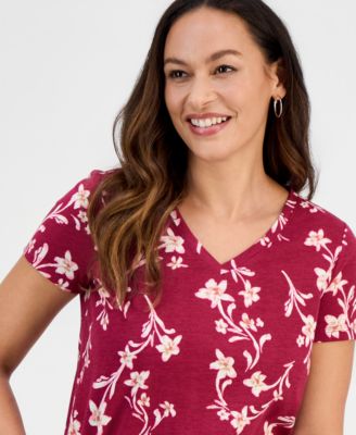 Petite Floral Sketch Perfect T-Shirt, Macy's Exclusive 