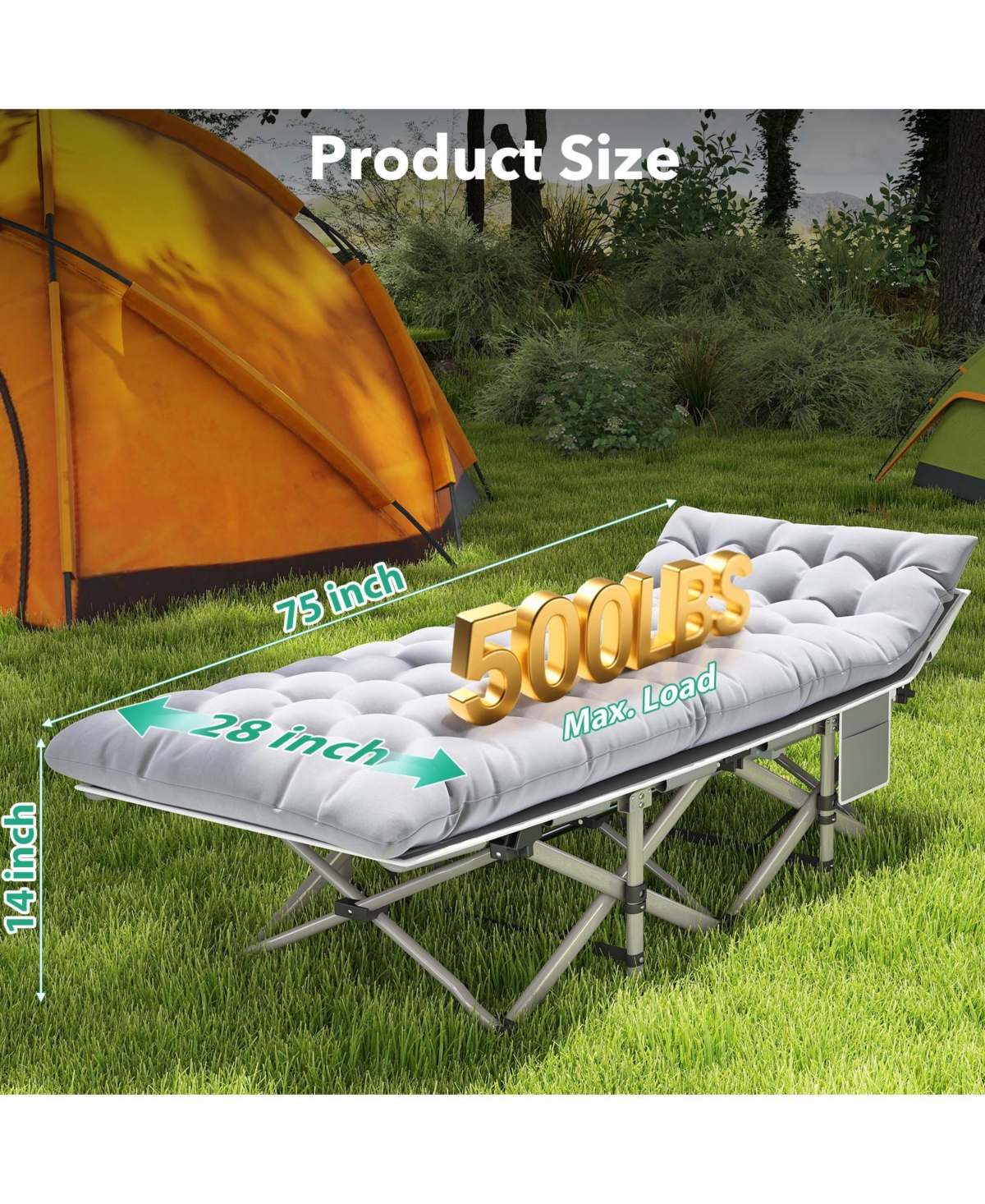 Folding Camping Cot with Removable Cotton Mattress for Office, Home and Beach, 450 lbs