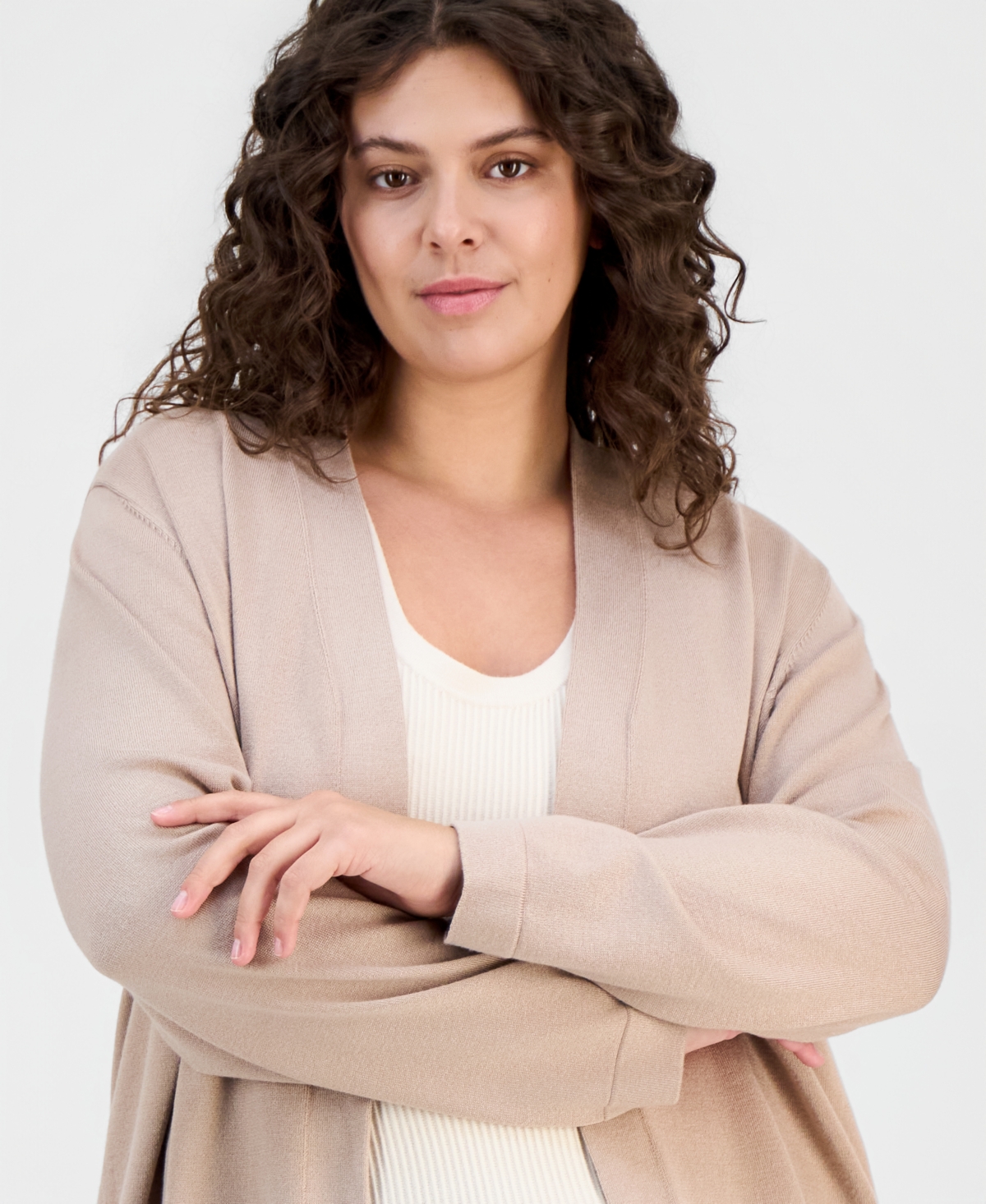 Ak Anne Klein Plus Open-Front Cardigan