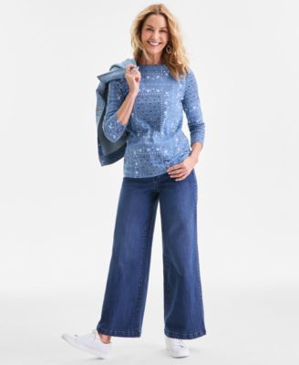 Women's Printed Pima Cotton 3/4 Sleeve Boat-Neck Top, Macy's Exclusive