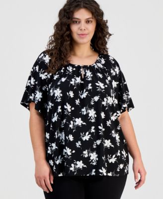 Plus Size Printed Keyhole Top
