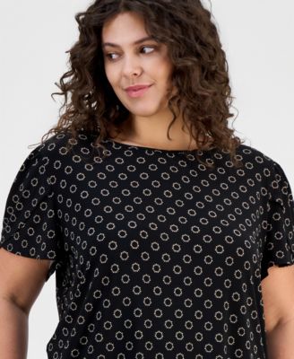 Plus Size Printed Tulip-Sleeve Top