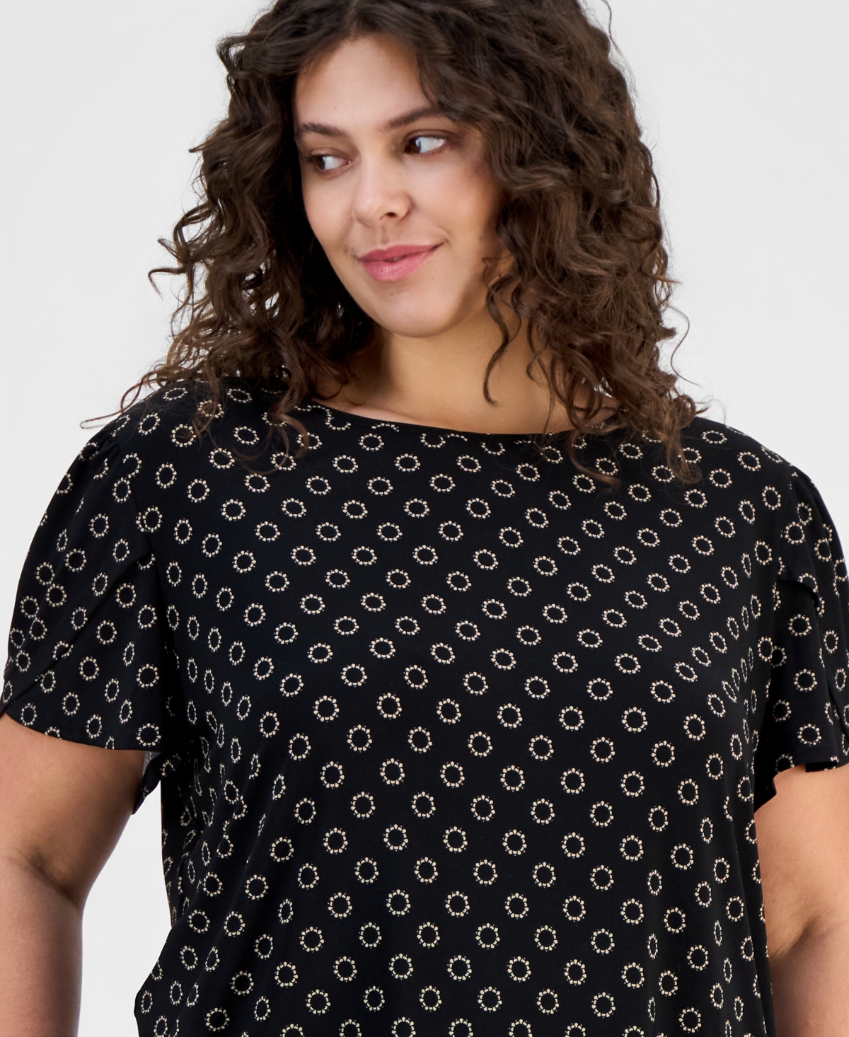 Ak Anne Klein Plus Printed Tulip-Sleeve Top