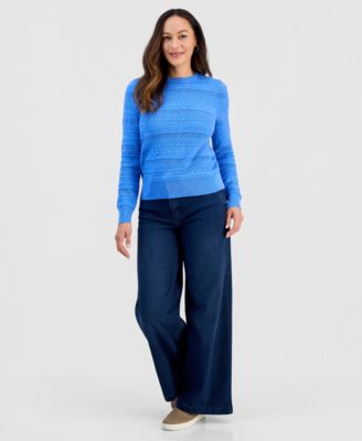 Petite Crewneck Pointelle Long-Sleeve Sweater, Macy's Exclusive 