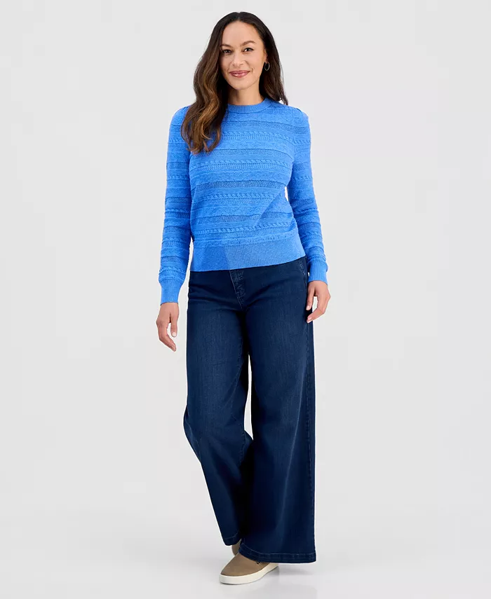 Petite Crewneck Pointelle Long-Sleeve Sweater - thumbnail 10