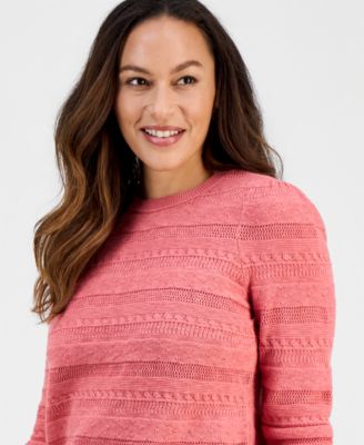 Petite Crewneck Pointelle Long-Sleeve Sweater