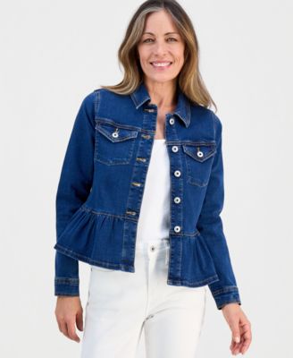 Style & Co - Petite Button-Front Peplum Denim Jacket