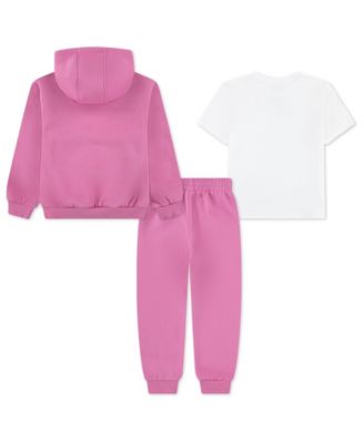 Girls' 4-6X Crewneck T-Shirt, Hoodie and Fleece Joggers, 3-Piece Set