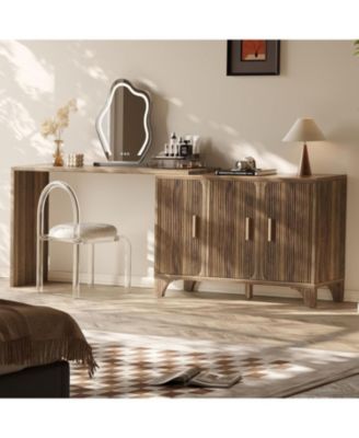 47-Inch Mid-Century Modern Buffet Cabinet with Fluted Doors &amp;#x2013; 3-Door Sideboard Credenza for Kitchen, Dining, or Living Room