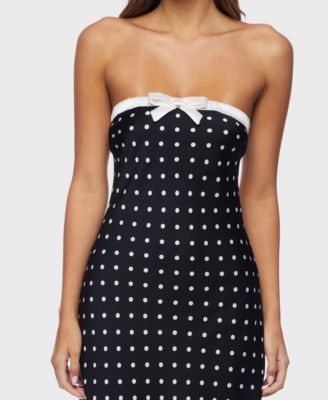 Juniors' Polka Dot with Bow Strapless Dress