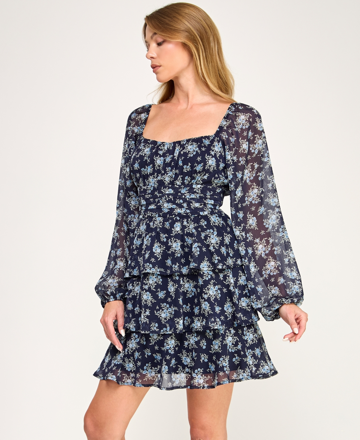 Trixxi Juniors' Long-Sleeve Pleated Waist Dress