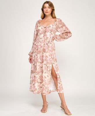 Juniors' Long-Sleeve Tie Front Midi Dress